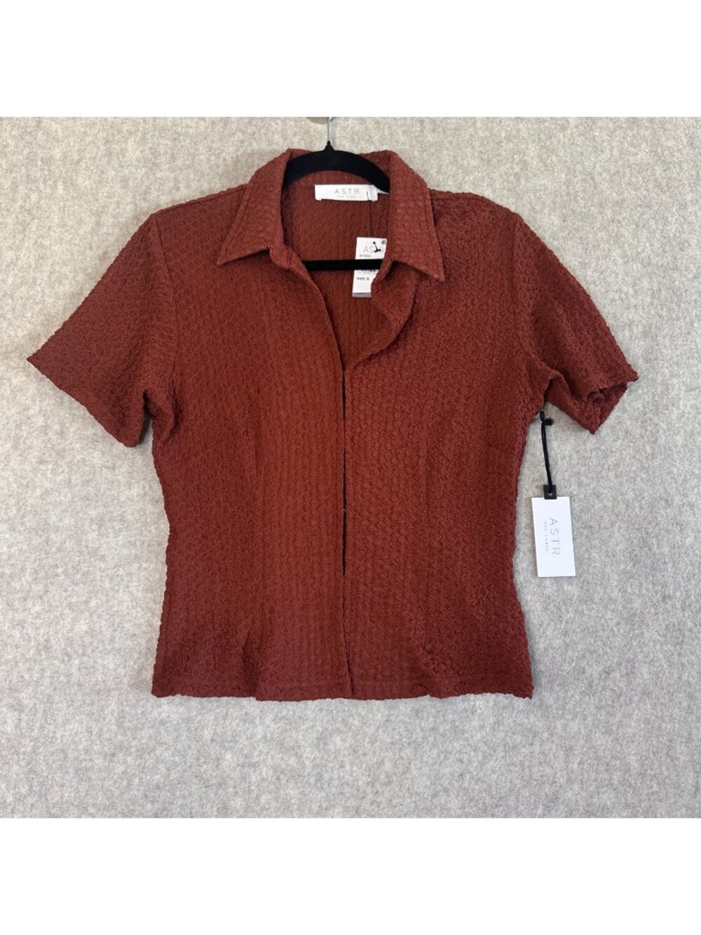 ASTR the Label Puckered Short Sleeve Top Womens S Terracotta Rust Crinkle NWT